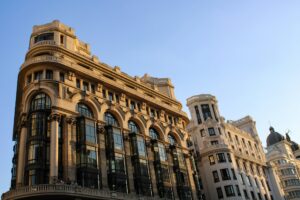 Modern bank building in Spain representing Spanish mortgage options for UK non-resident buyers in 2026