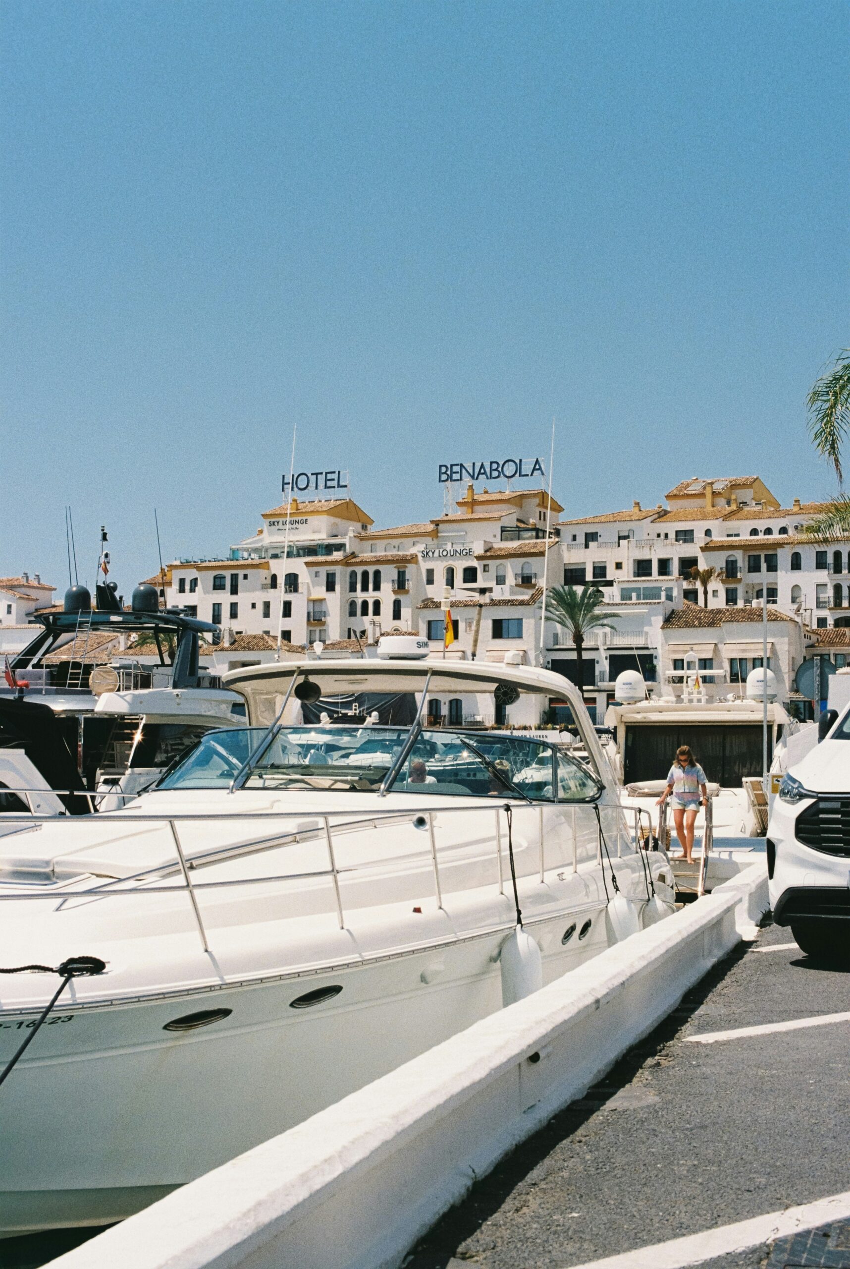 Puerto Banús marina with luxury yachts and Hotel Benabola, Marbella, Costa del Sol