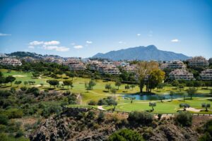 Golf course with mountain backdrop in southern Spain near Sotogrande