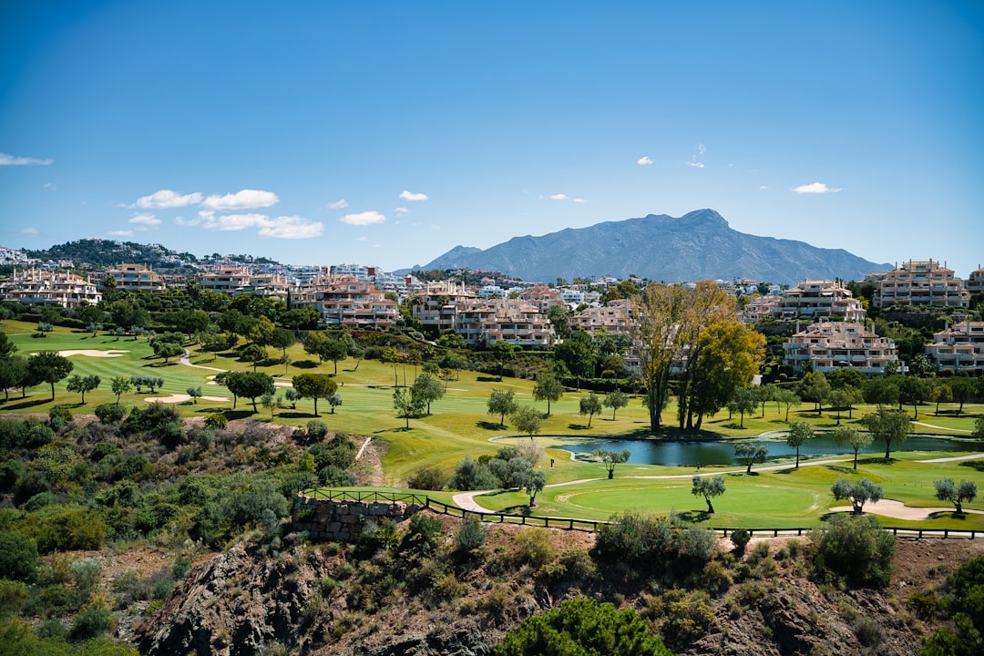 Golf course with mountain backdrop in southern Spain near Sotogrande