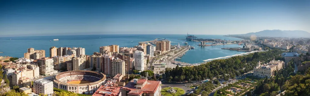 Malaga city aerial view of apartments overlooking the sea