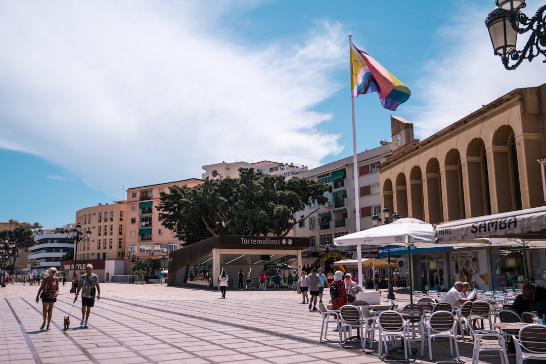 Torremolinos central square with cafes on the Costa del Sol, Spain